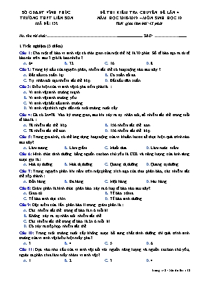 Đề thi kiểm tra chuyên đề lần 4 môn Sinh học Lớp 10 - Mã đề 132 - Năm học 2018-2019 - Trường THPT Liễn Sơn